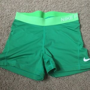 Green Nike Pro Athletic Shorts